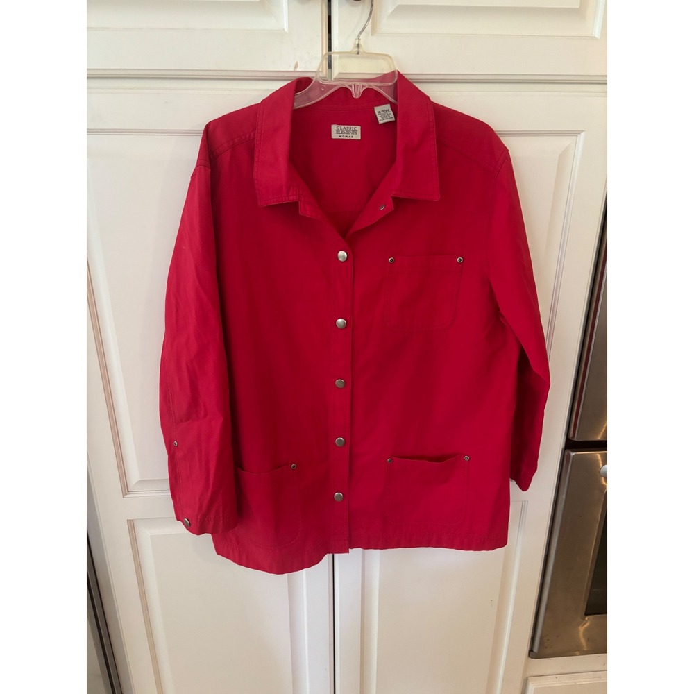 Classic Elements‎ Woman Red Button Front Collared Casual Jacket Size L